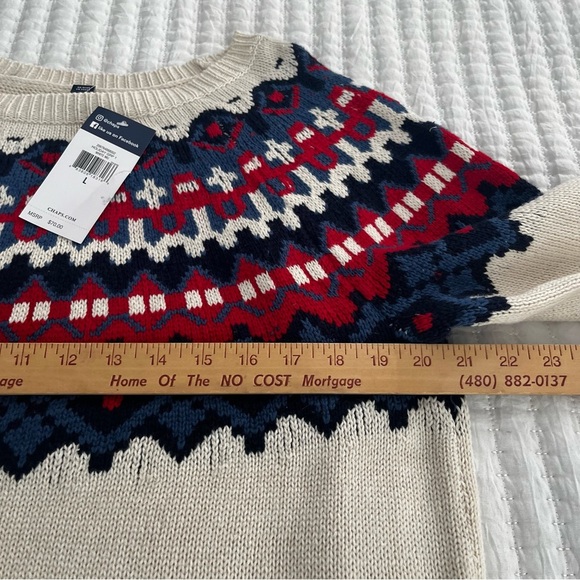Chaps Women’s Sweater Large Oversized Off-white Knit Ski Fair-Isle Blue Red Soft - Picture 7 of 9